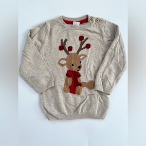 H&M Beige Reindeer Christmas Holiday Sweater with Red Accents